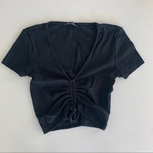 Zara Black Cropped Top with Scrunch Detail